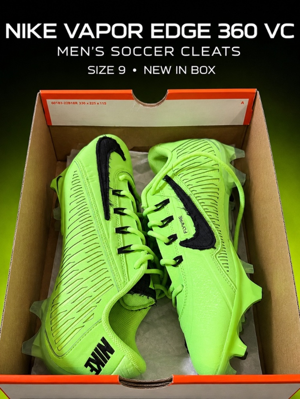 Nike Vapor Edge 360 VC men's soccer cleats lime blast new in box  size 9